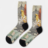 Chaussette Botanique Vintage Oiseaux Nature Tropical Antique (Gauche)
