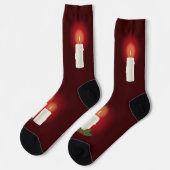 Chaussette Bougies de Noël Festif Blanches Sur Rouge (Gauche)