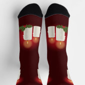 Chaussette Bougies de Noël Festif Blanches Sur Rouge (Haut)