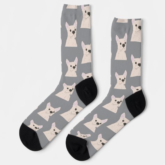 Chaussette Bouledogue Français Blanc rayé (Gauche)