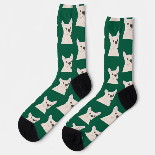 Chaussette Bouledogue Français Blanc rayé (Gauche)