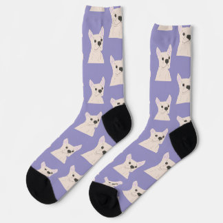 Chaussette Bouledogue français blanc rayé