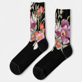 Chaussette Bouquet de fleurs Mariages roses sur noir (Gauche)