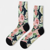 Chaussette Bouquet de fleurs Mariages roses sur noir (Gauche)