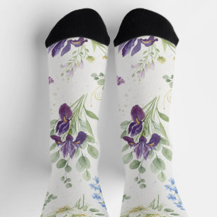 Chaussette Bouquet élégant d'iris et de lys à l'aquarelle