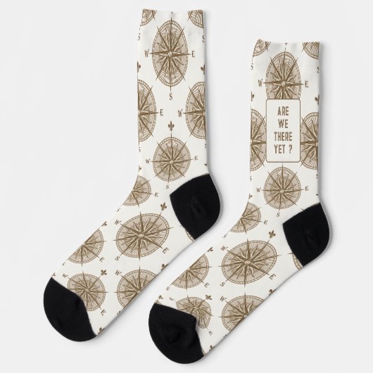 Chaussette Boussole marron et texte (Gauche)