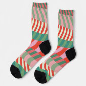 Chaussette Bright Noël Retro Rouge Vert rayures (Gauche)