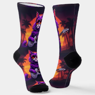 Chaussette Bright Socks UNISEX Chat Jouant de la Guitare 0040