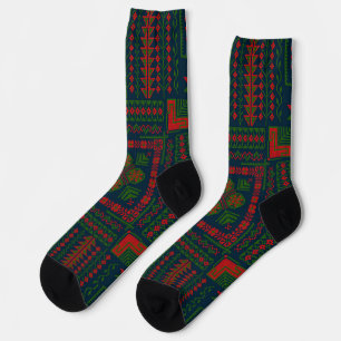 Chaussette Broderie palestinienne Tatreez rouge vert 5 Motif