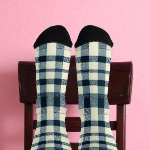 Chaussette Buffalo classique Plaid Rustique Bleu Blanc & Noir