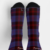 Chaussette Buffalo plaid navy blue red monogram name (Haut)