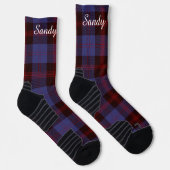 Chaussette Buffalo plaid navy blue red monogram name (Droite)