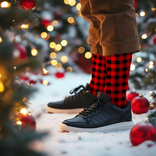 Chaussette Buffle noir rouge étoile Plaid hiver doux Noël