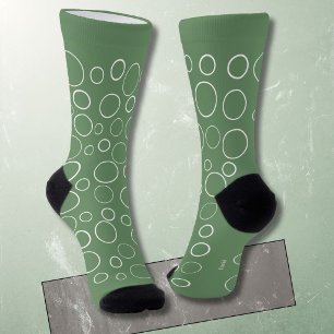 Chaussette Bulles et anneaux, cercles blancs sur fond vert