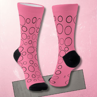 Chaussette Bulles et anneaux, cercles noirs sur rose