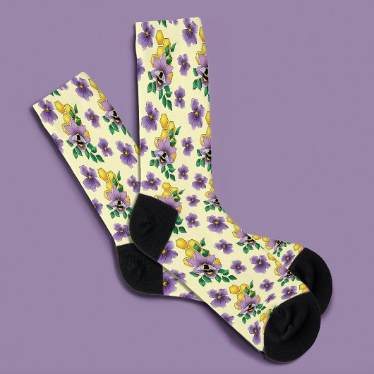Chaussette Bumblebee Lavender Flowers Yellow