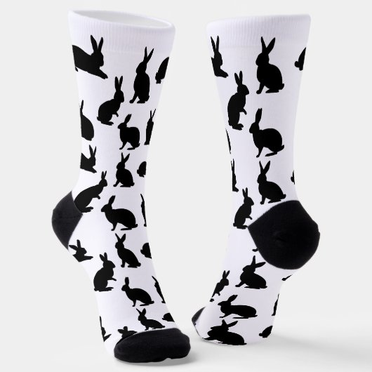 Chaussette Bunny Silhouettes Pattern In Black Cute Easter (Angulaire)