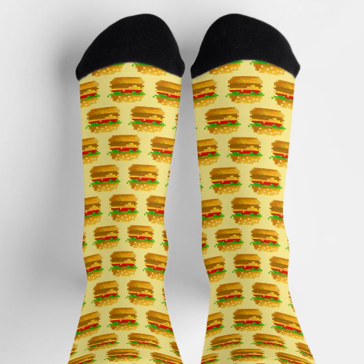 Chaussette Burger d'art Pixel 8 bits - Geek Quirky de nourrit (Haut)