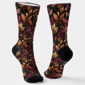 Chaussette Burgundy Gold Black Botanical Florals Aquarelle (Angulaire)