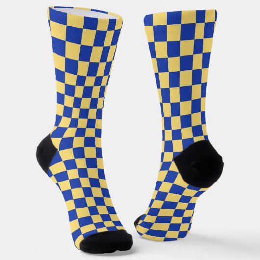 Chaussette Butter yellow and blue checkered board pattern (Angulaire)