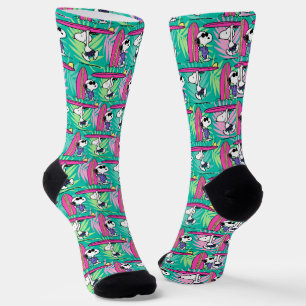 Chaussette cacahuètes   Snoopy Turquoise Surf Motif