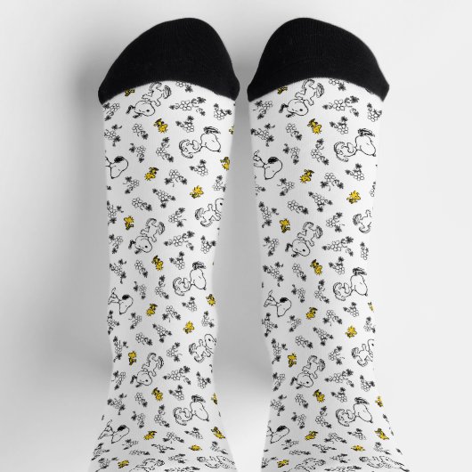 Chaussette cacahuètes | Snoopy & Woodstock B&W Flower Motif (Haut)
