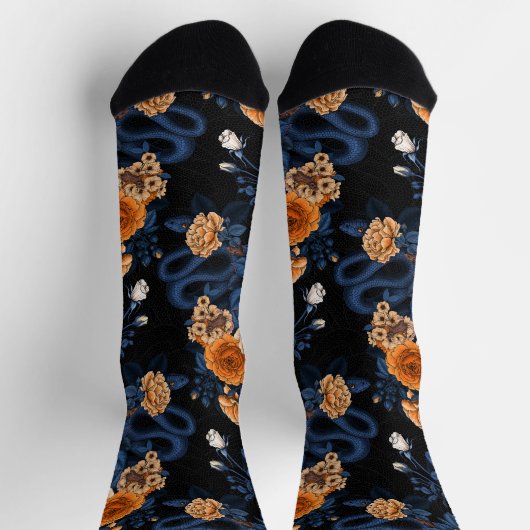 Chaussette Caché dans les roses, orange et bleu (Haut)