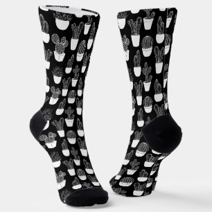 Chaussette Cactus White Line Art Petit Motif