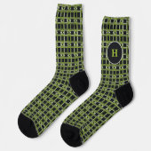 Chaussette Cadeau de monogramme à clé grecque néon vert perso (Gauche)