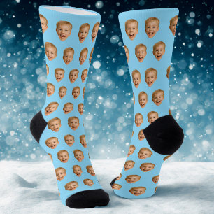 Chaussette Cadeau Personnalisé, Photo Personnalisée, Bleu