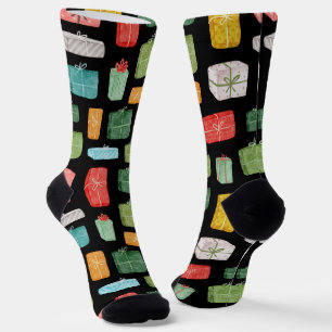 Chaussette Cadeaux de Noël colorés Motif sur noir