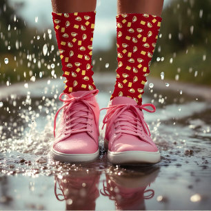 Chaussette Café Chocolat Biscuits Motif Rouge Brown