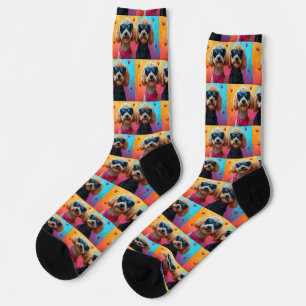 Chaussette Caniche avec roses à cœur Saint-Valentin