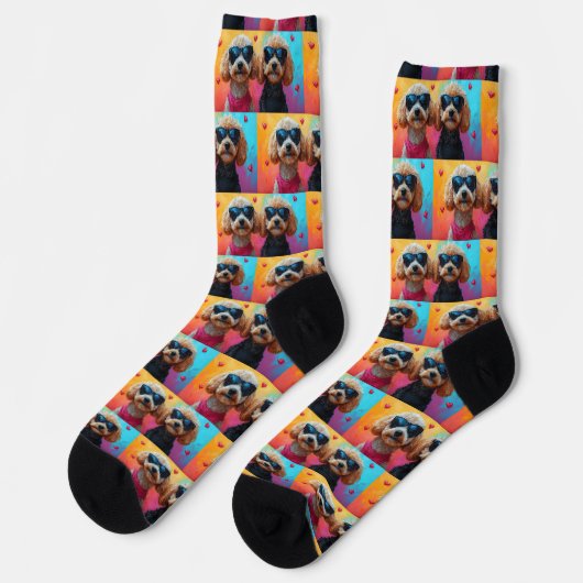 Chaussette Caniche avec roses à cœur Saint-Valentin (Gauche)