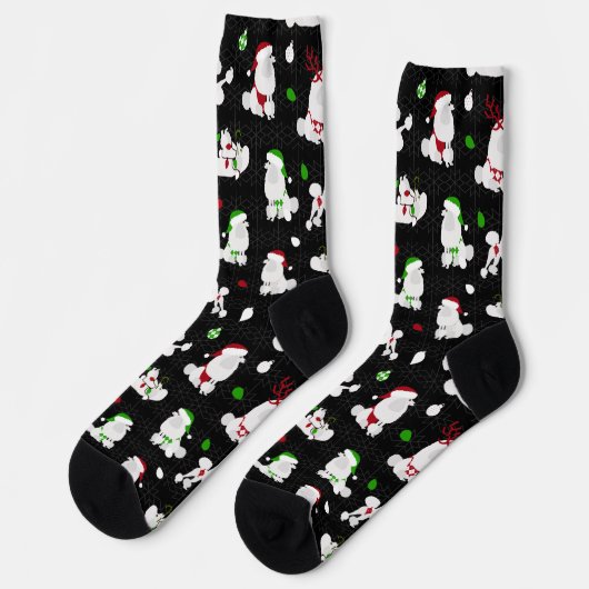 Chaussette Caniche de Noël blanc Noir (Gauche)
