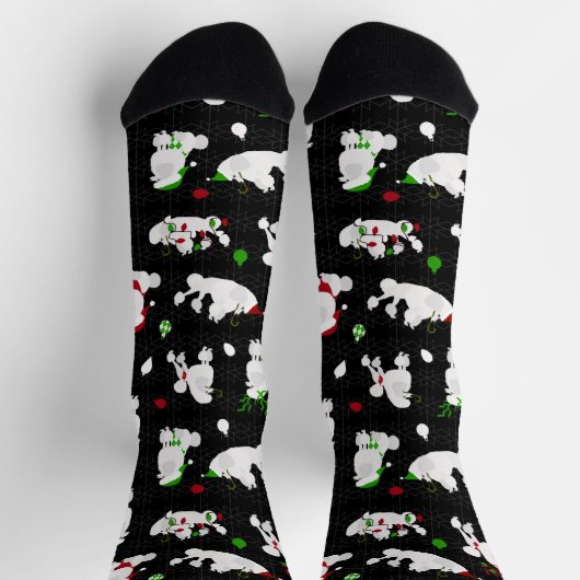 Chaussette Caniche de Noël blanc Noir (Haut)