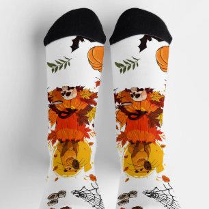 Chaussette Capybara Halloween. Citrouille sorcier.