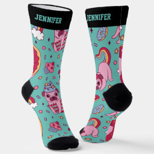 Chaussette Carlin mignon Rainbow Cupcake Retro Motif Amoureux