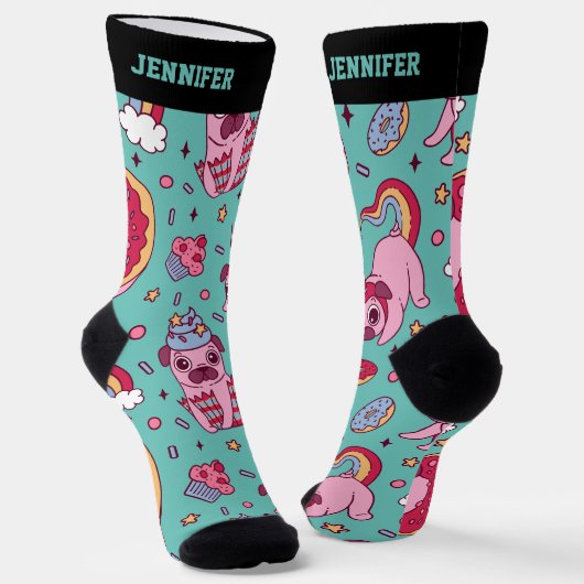 Chaussette Carlin mignon Rainbow Cupcake Retro Motif Amoureux (Angulaire)