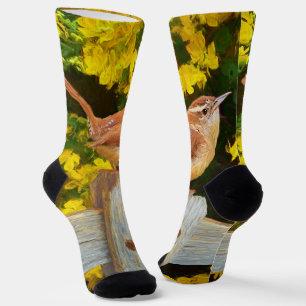 Chaussette Carolina Wren Peinture - Art d'Oiseaux sauvages d'