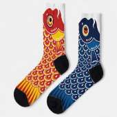 Chaussette Carpe Asymétrique Bleue et Rouge Koinobori (Gauche)