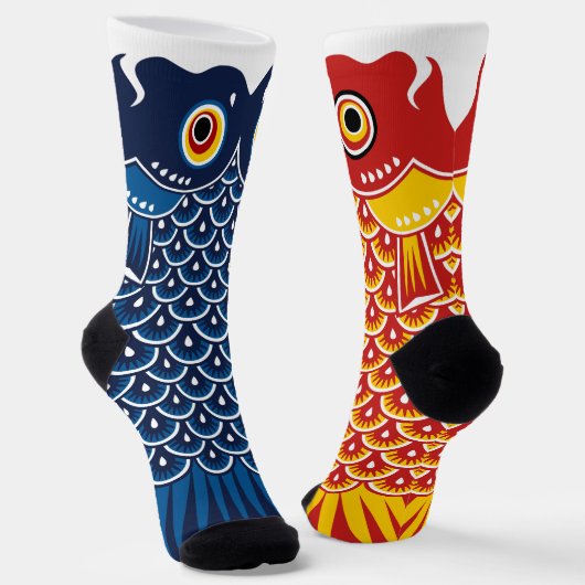 Chaussette Carpe Asymétrique Bleue et Rouge Koinobori (Angulaire)