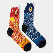 Chaussette Carpe Asymétrique Bleue et Rouge Koinobori (Droite)