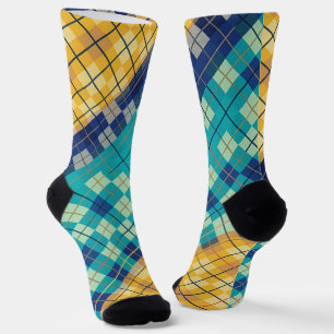 Chaussette Carreaux Multicolores Bleu et Jaune Argyle