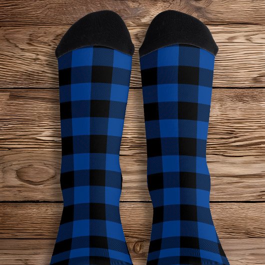 Chaussette Carreaux profond bleu et noir de bison