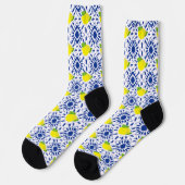 Chaussette Carrelage de citron géométrique bleu (Gauche)