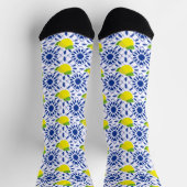 Chaussette Carrelage de citron géométrique bleu (Haut)
