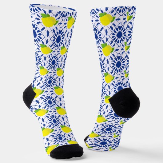 Chaussette Carrelage de citron géométrique bleu (Angulaire)