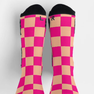 Chaussette Carrés à carreaux pêche rose chaud géométrique rét