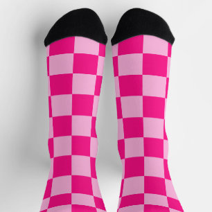 Chaussette Carrés à carreaux rose chaud clair géométrique rét